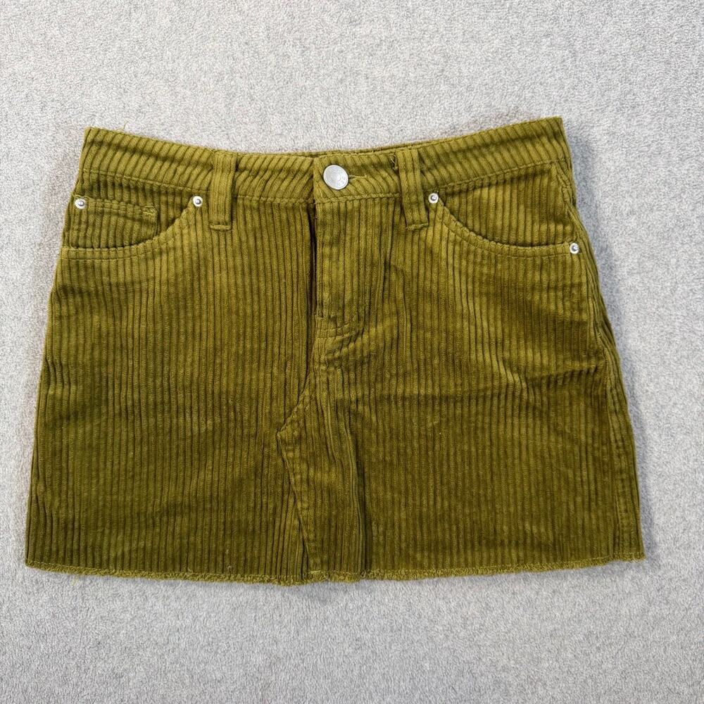 BDG Women's X-Small Olive Green Corduroy Mini Skirt Frayed Pockets